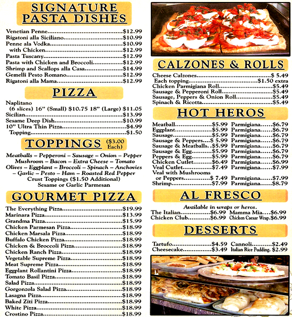 Alfredo's Pizzeria and Restaurant Menu